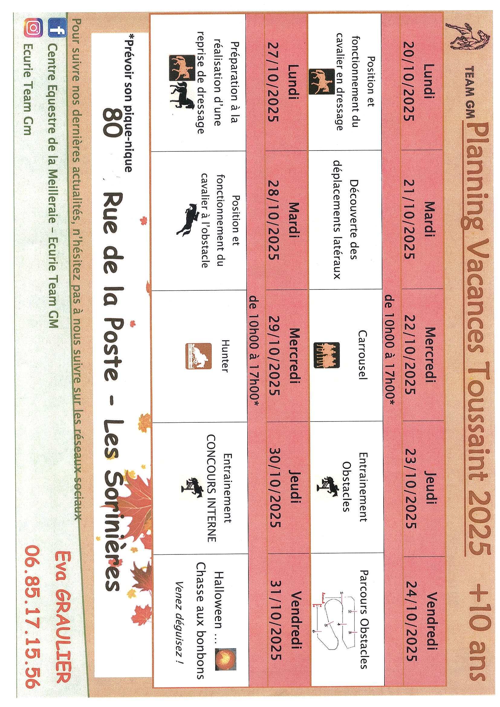 Centre équestre de la Meilleraie : planning des cours 2025-2026 - Les Sorinières (44)