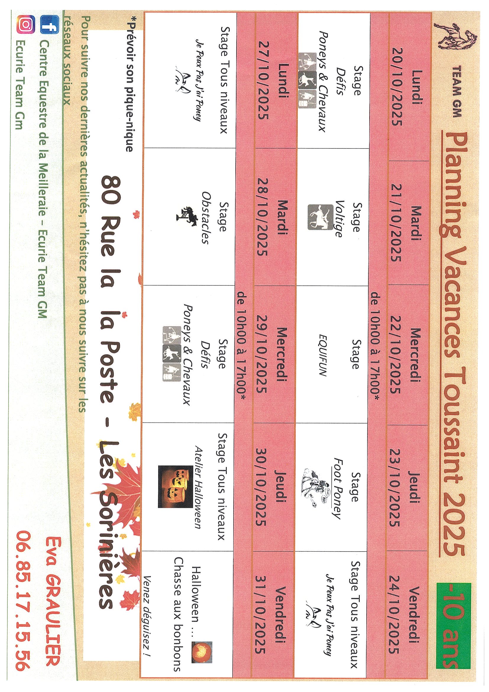 Centre équestre de la Meilleraie : planning des cours 2025-2026 - Les Sorinières (44)