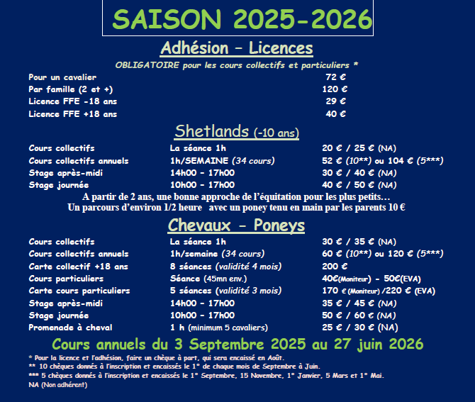Centre équestre de la Meilleraie : planning des cours 2025-2026 - Les Sorinières (44)